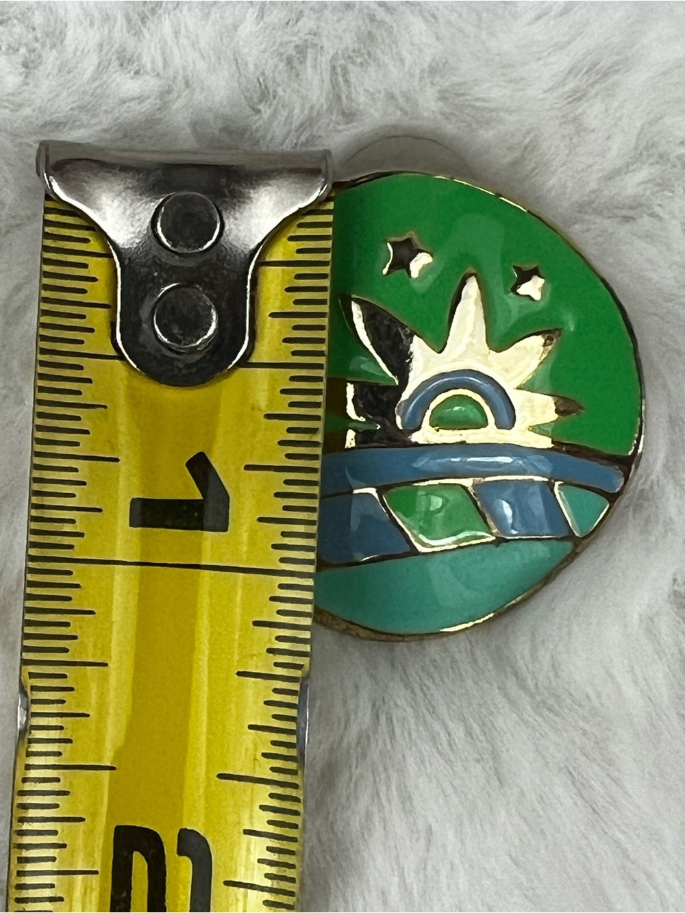 VTG 80s Green Blue Enamel Geometric Sun Landscape Post Earrings - Picture 8 of 8